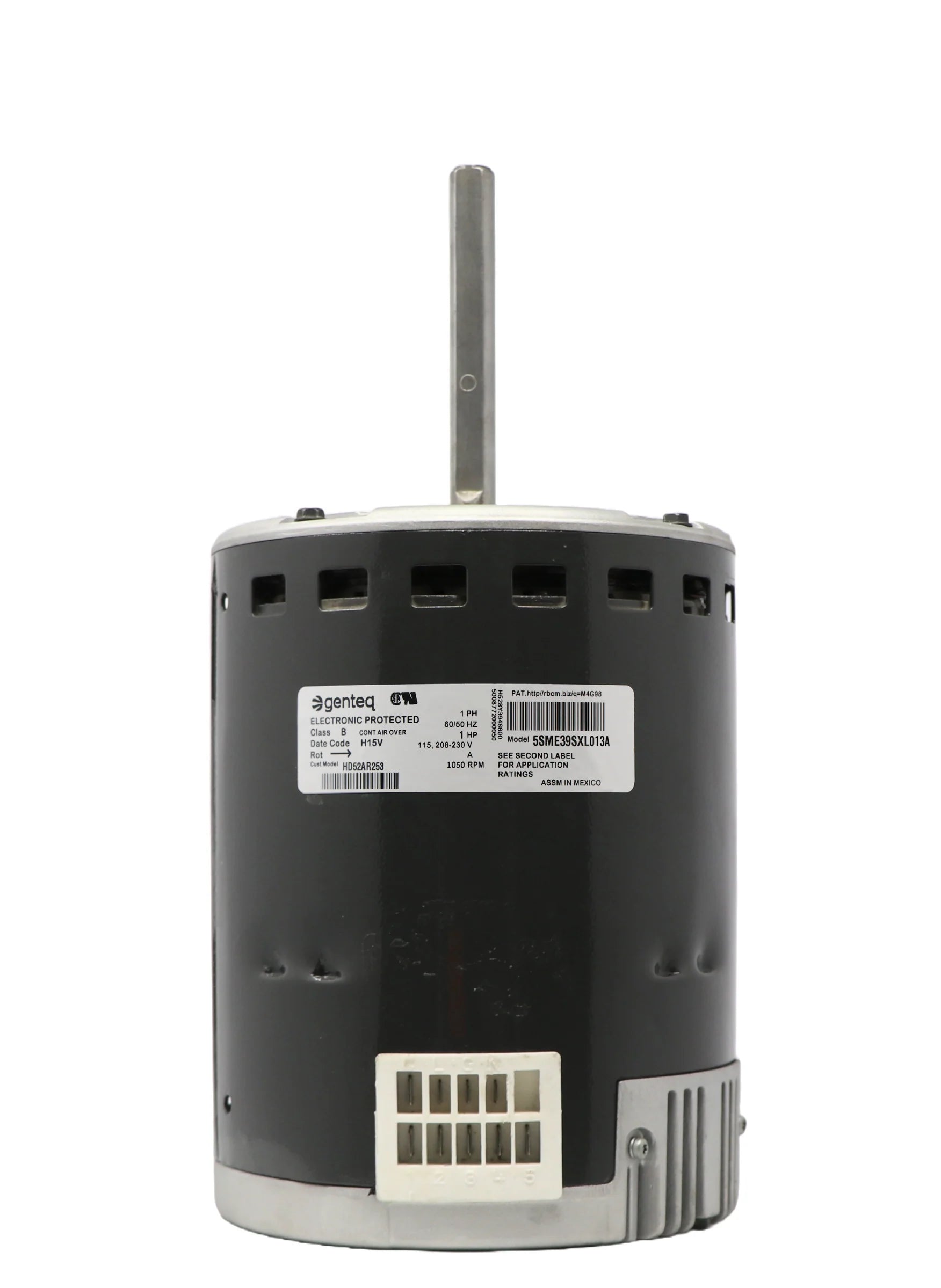 Genteq X13 blower motor seen from the side with the shaft end facing up