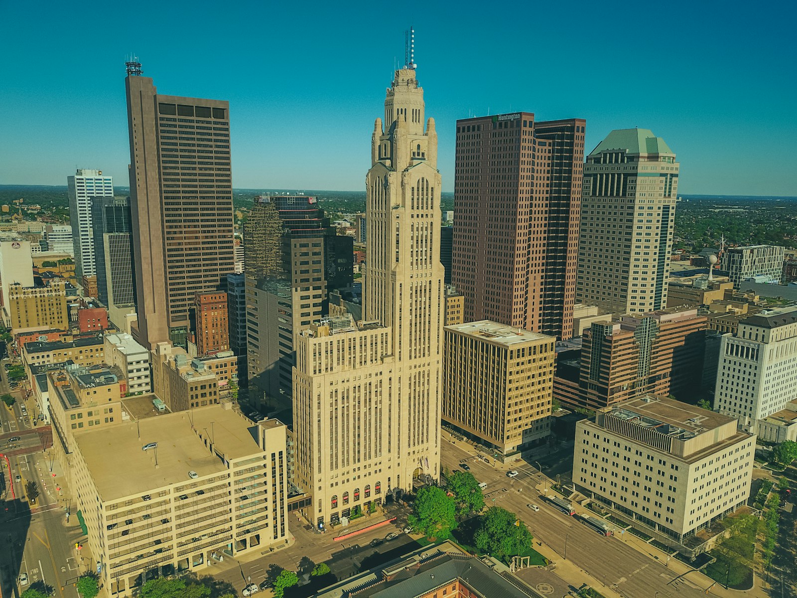 Aerial view of the downtown Columbus, Ohio skyline