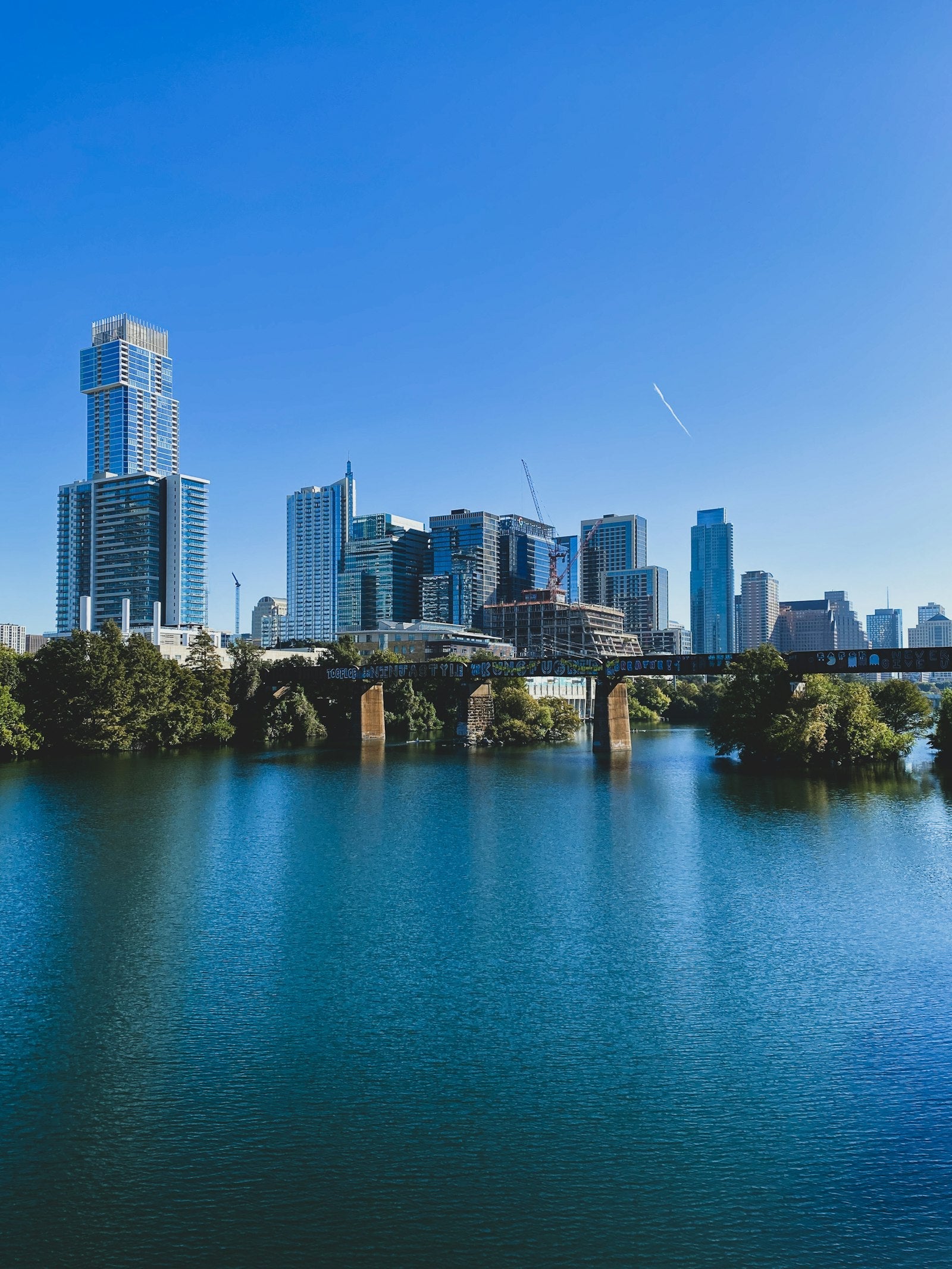 Downtown Austin, Texas skyline under a blue sky