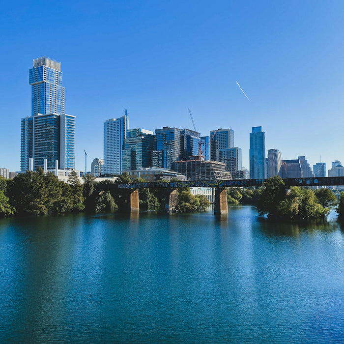 Downtown Austin, Texas skyline under a blue sky