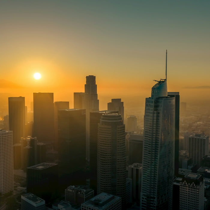 Downtown Los Angeles skyline at sunrise