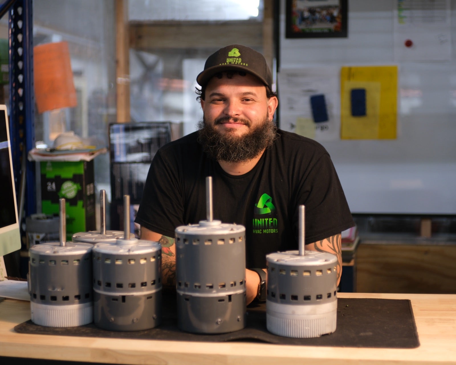 Remanufactured Genteq ECM blower motor at the United HVAC Motors shop in Tampa, Florida