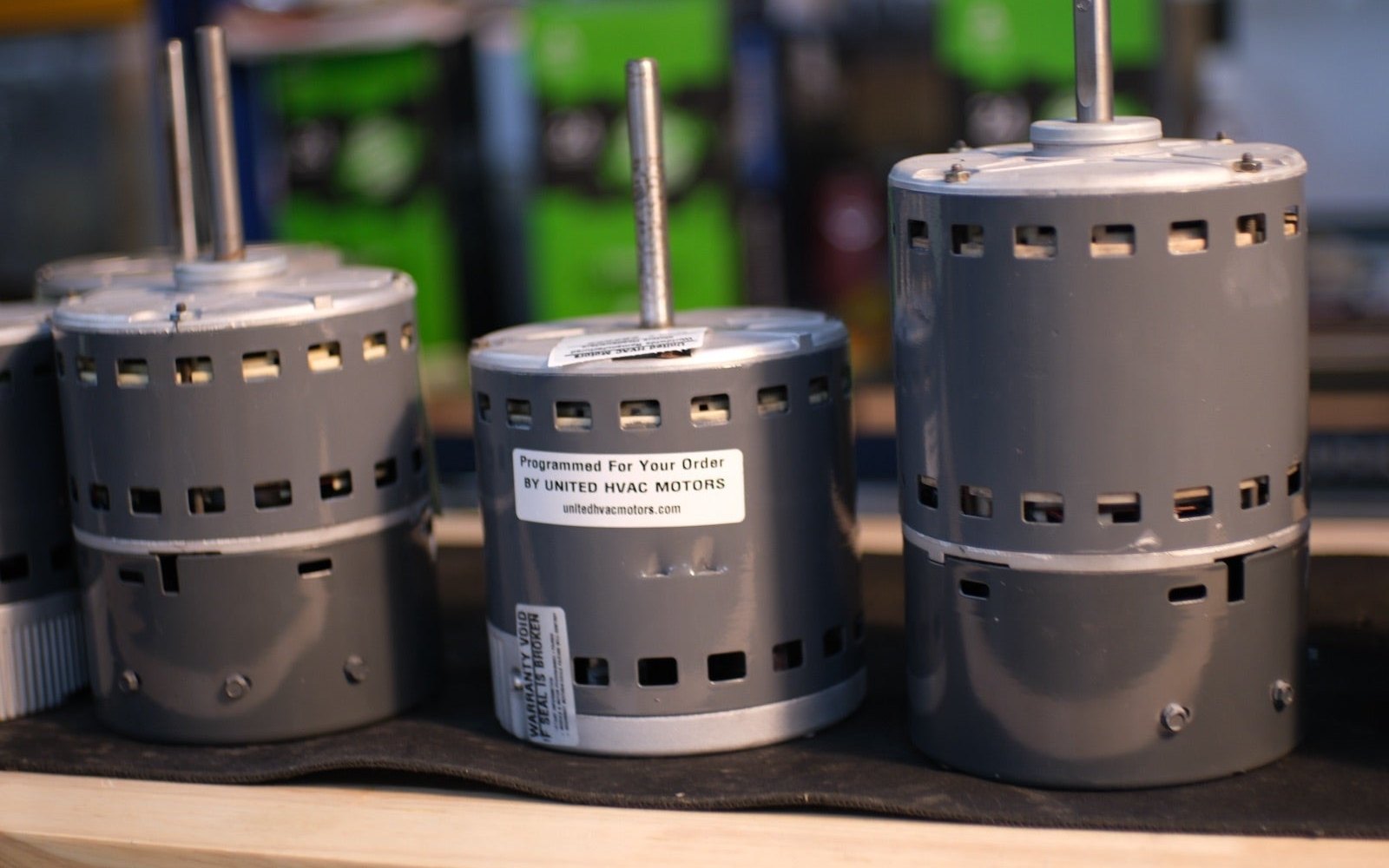 Remanufactured Genteq ECM blower motor at the United HVAC Motors shop in Tampa, Florida
