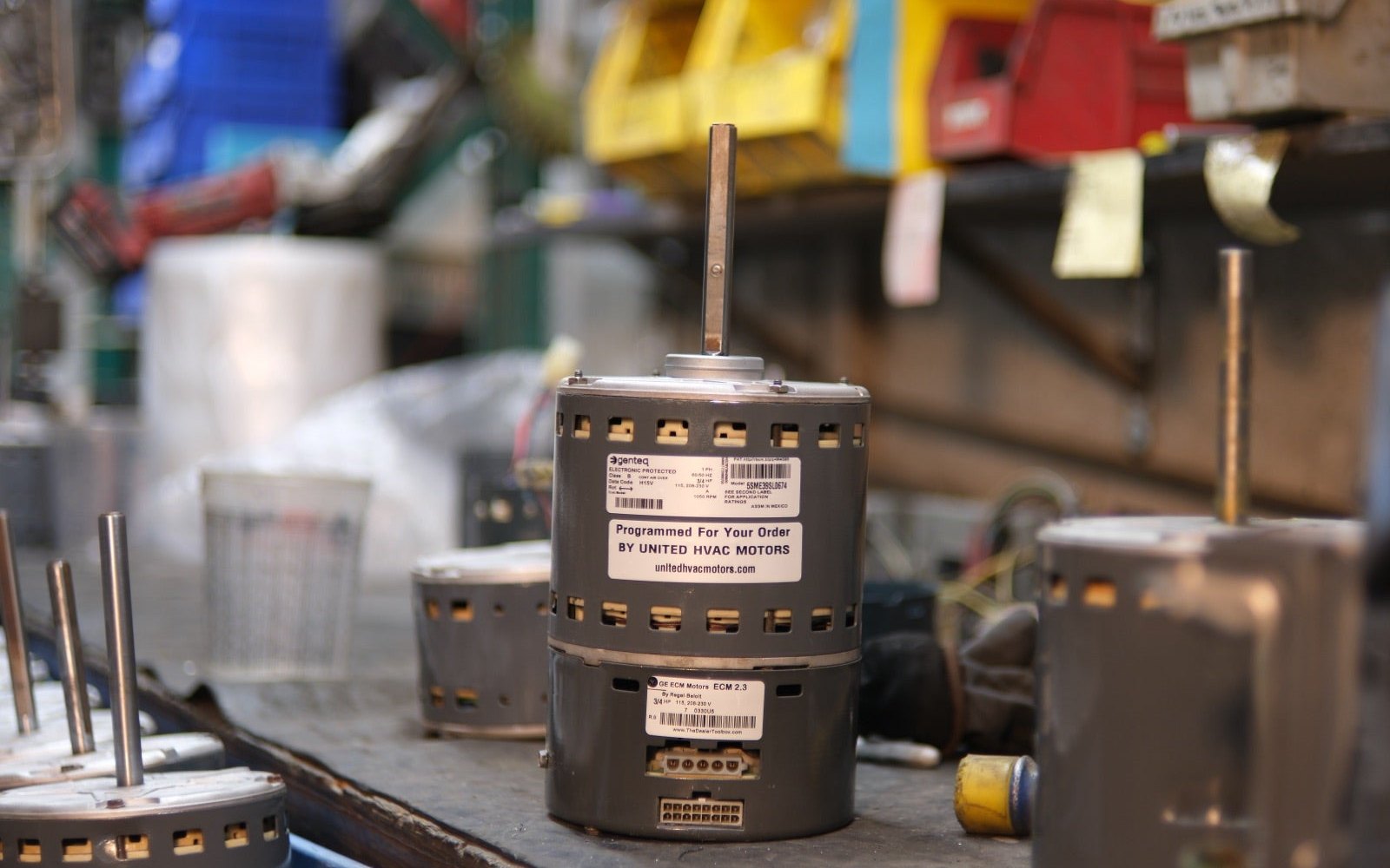 Remanufactured Genteq ECM blower motor at the United HVAC Motors shop in Tampa, Florida