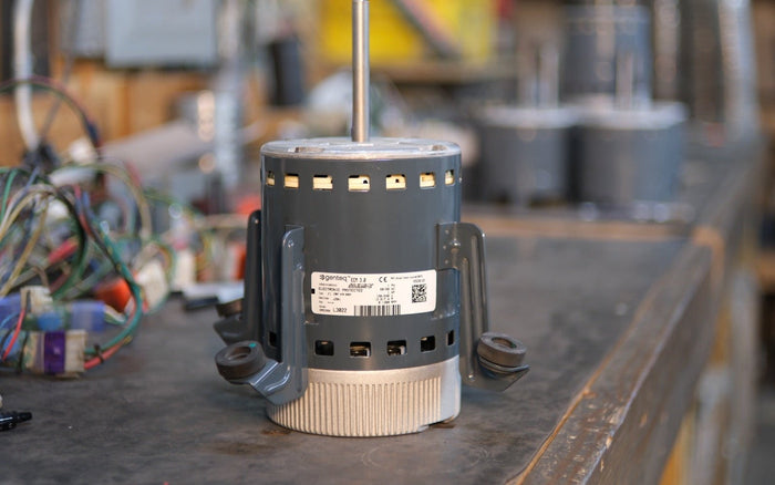 Remanufactured Genteq ECM blower motor at the United HVAC Motors shop in Tampa, Florida