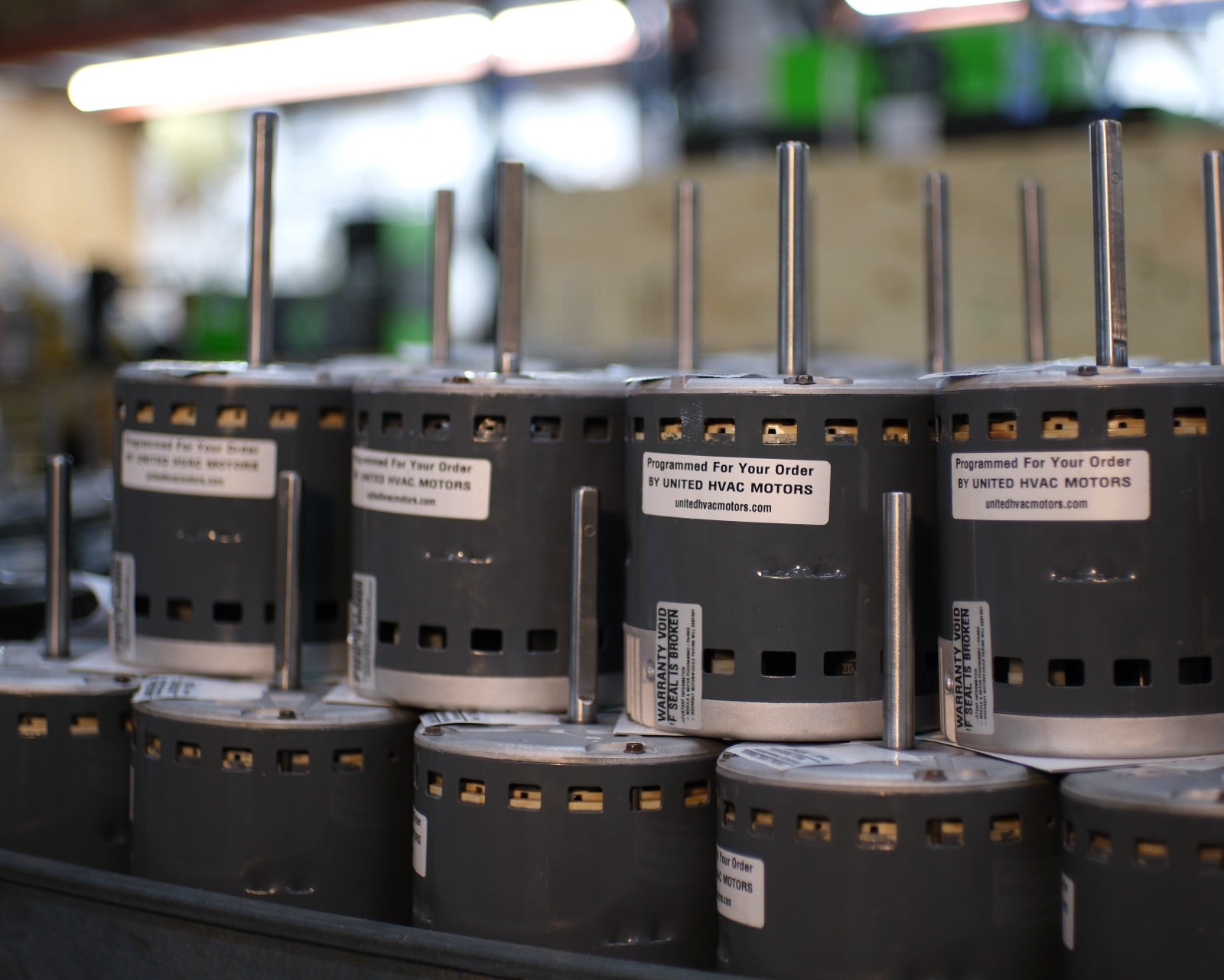 Remanufactured Genteq ECM blower motor at the United HVAC Motors shop in Tampa, Florida