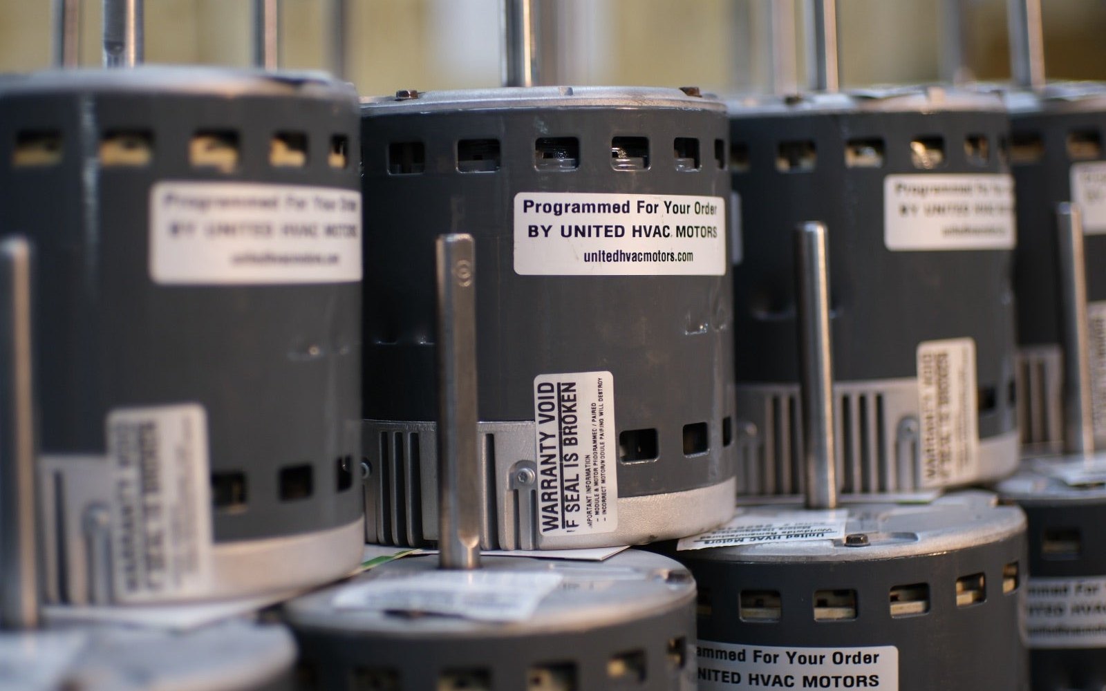 Remanufactured Genteq ECM blower motor at the United HVAC Motors shop in Tampa, Florida
