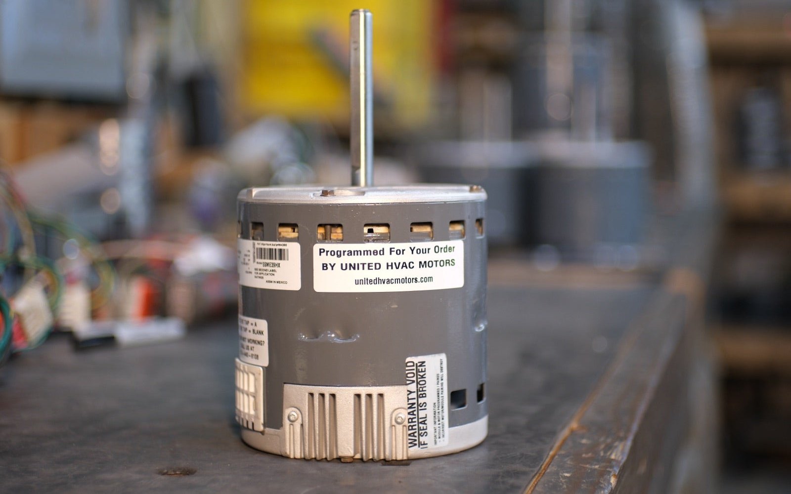 Remanufactured Genteq ECM blower motor at the United HVAC Motors shop in Tampa, Florida