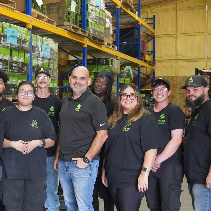 The United HVAC Motors team in the warehouse in Tampa, Florida