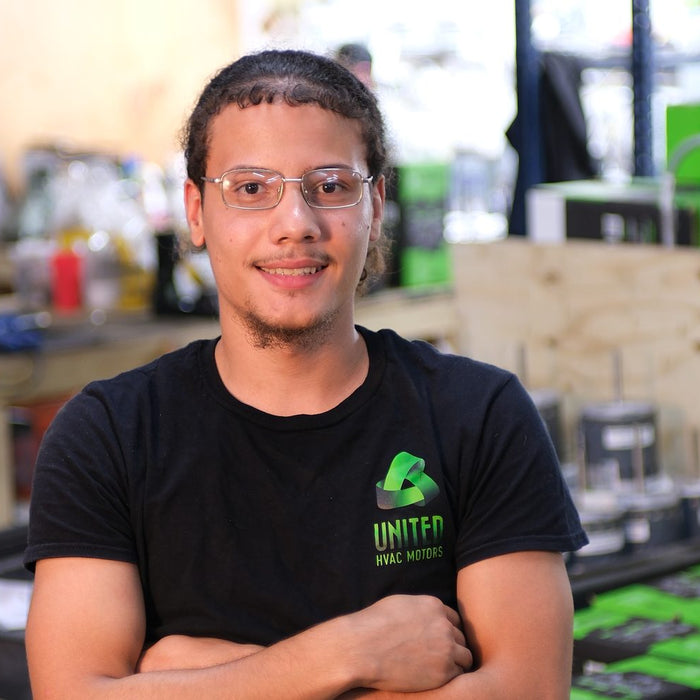 United HVAC Motors team member at the motor remanufacturing shop in Tampa, Florida