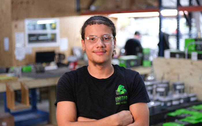 United HVAC Motors team member at the motor remanufacturing shop in Tampa, Florida