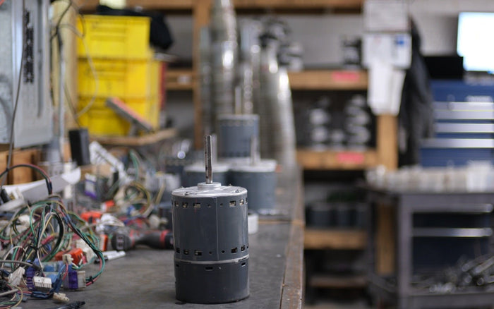 Remanufactured Genteq ECM blower motor at the United HVAC Motors shop in Tampa, Florida