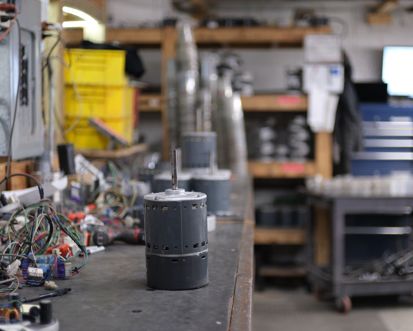 Remanufactured Genteq ECM blower motor at the United HVAC Motors shop in Tampa, Florida