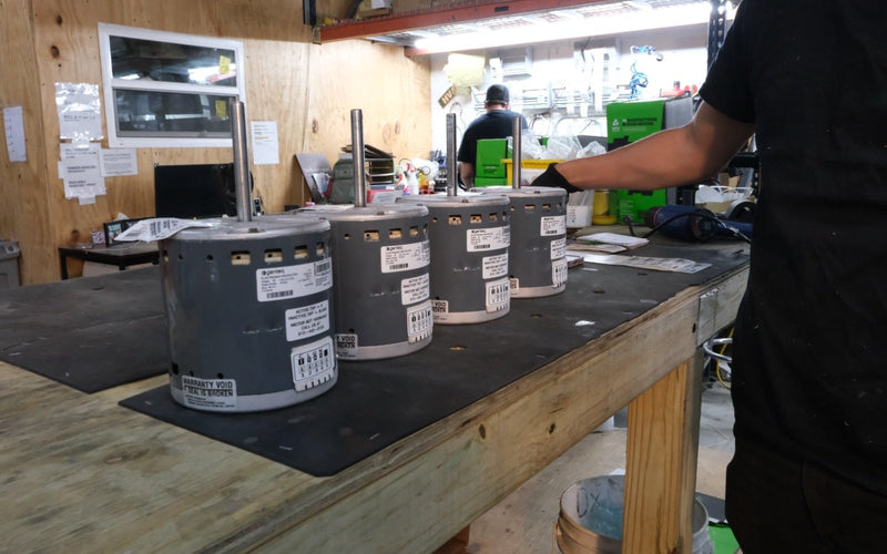Remanufactured Genteq ECM blower motor at the United HVAC Motors shop in Tampa, Florida