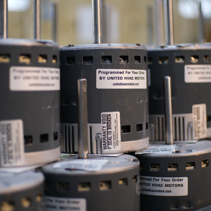 Remanufactured Genteq ECM blower motor at the United HVAC Motors shop in Tampa, Florida