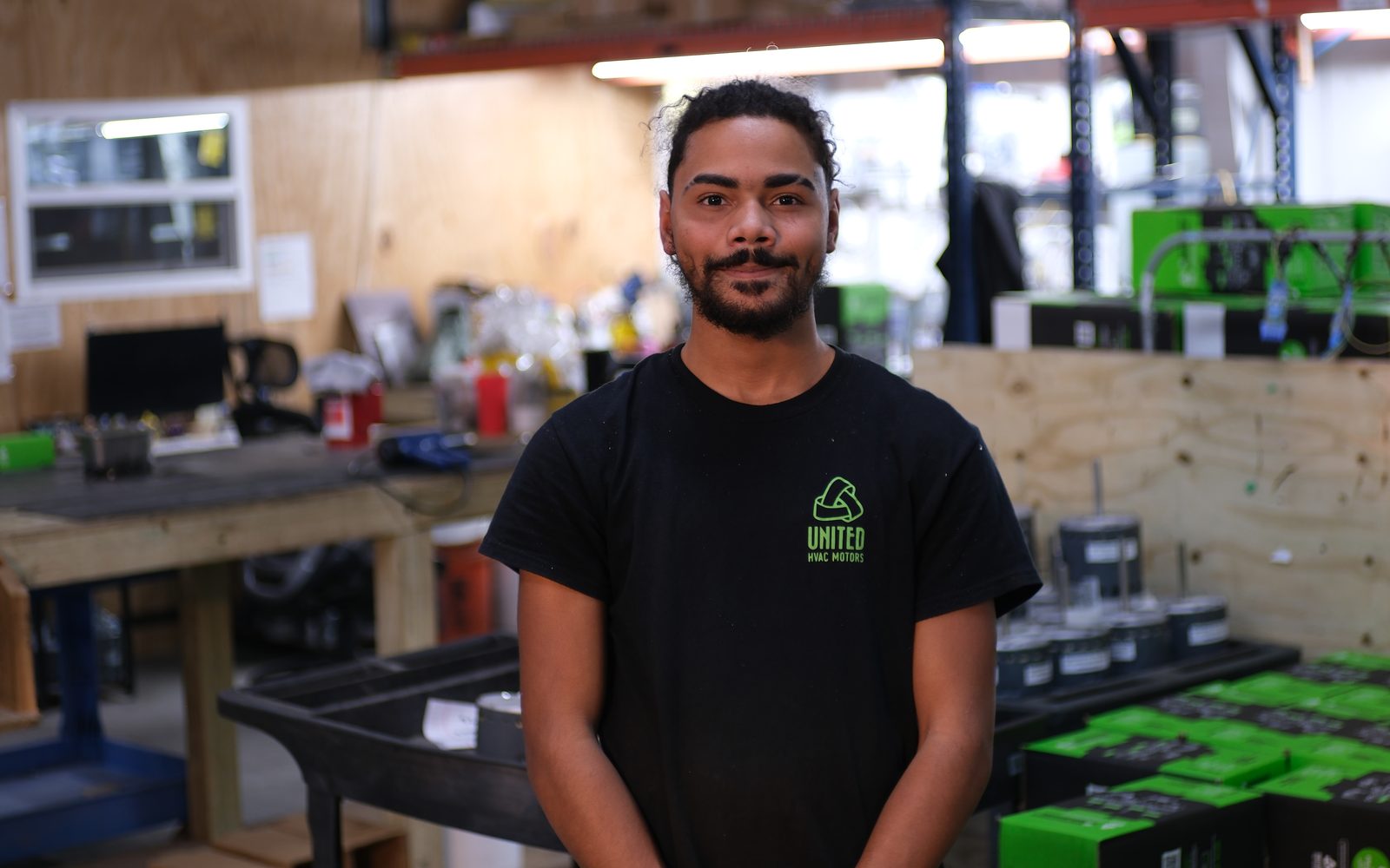 United HVAC Motors team member at the motor remanufacturing shop in Tampa, Florida