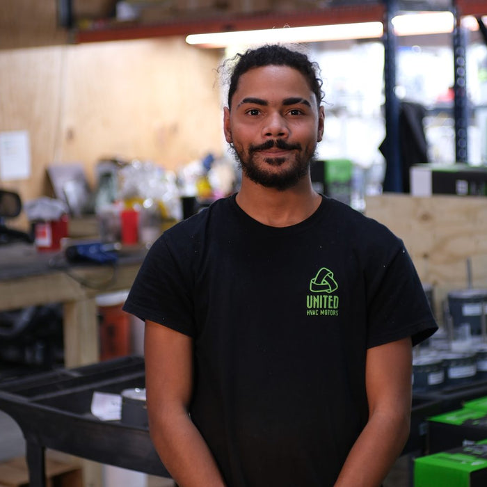 United HVAC Motors team member at the motor remanufacturing shop in Tampa, Florida
