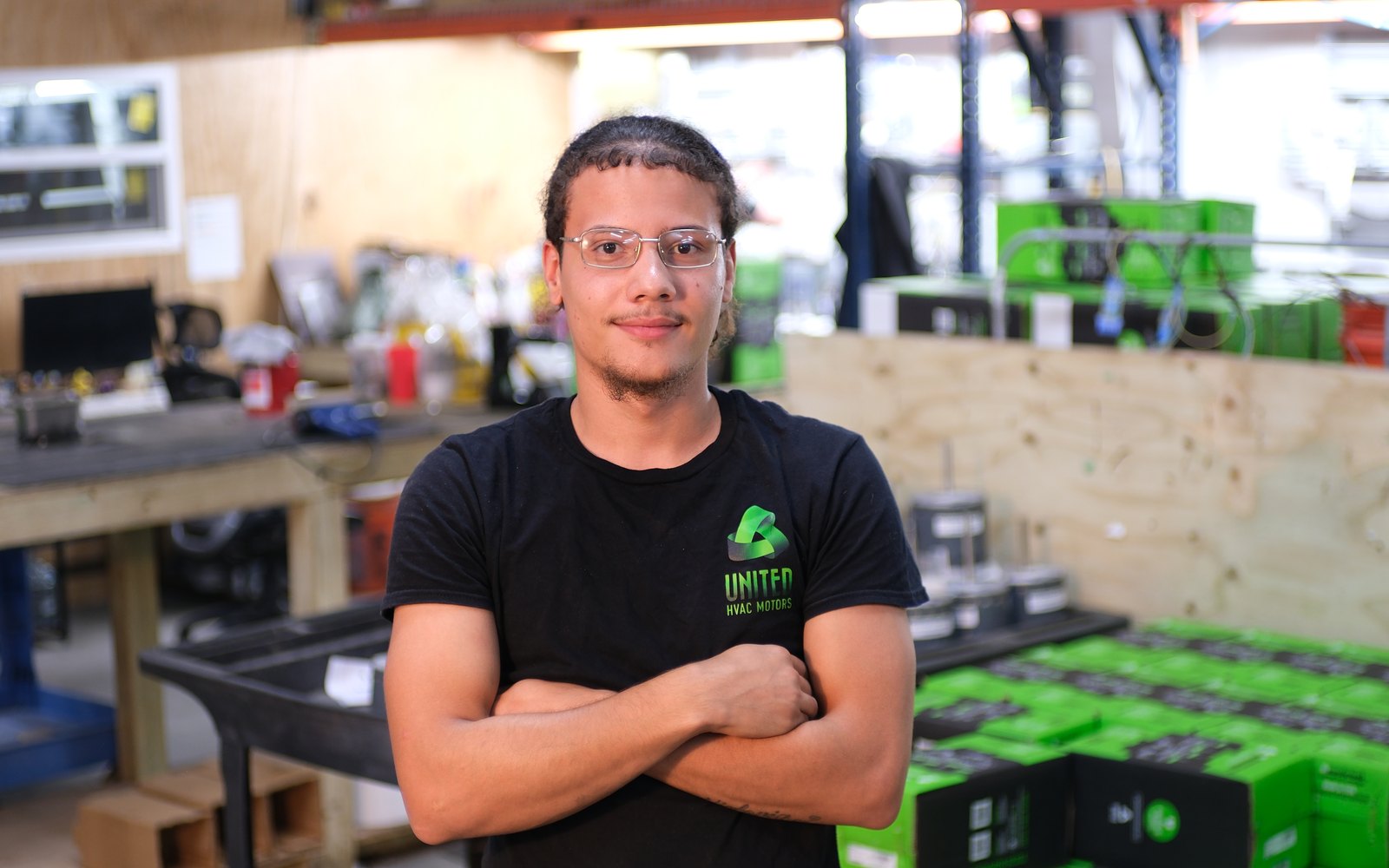 United HVAC Motors team member at the motor remanufacturing shop in Tampa, Florida