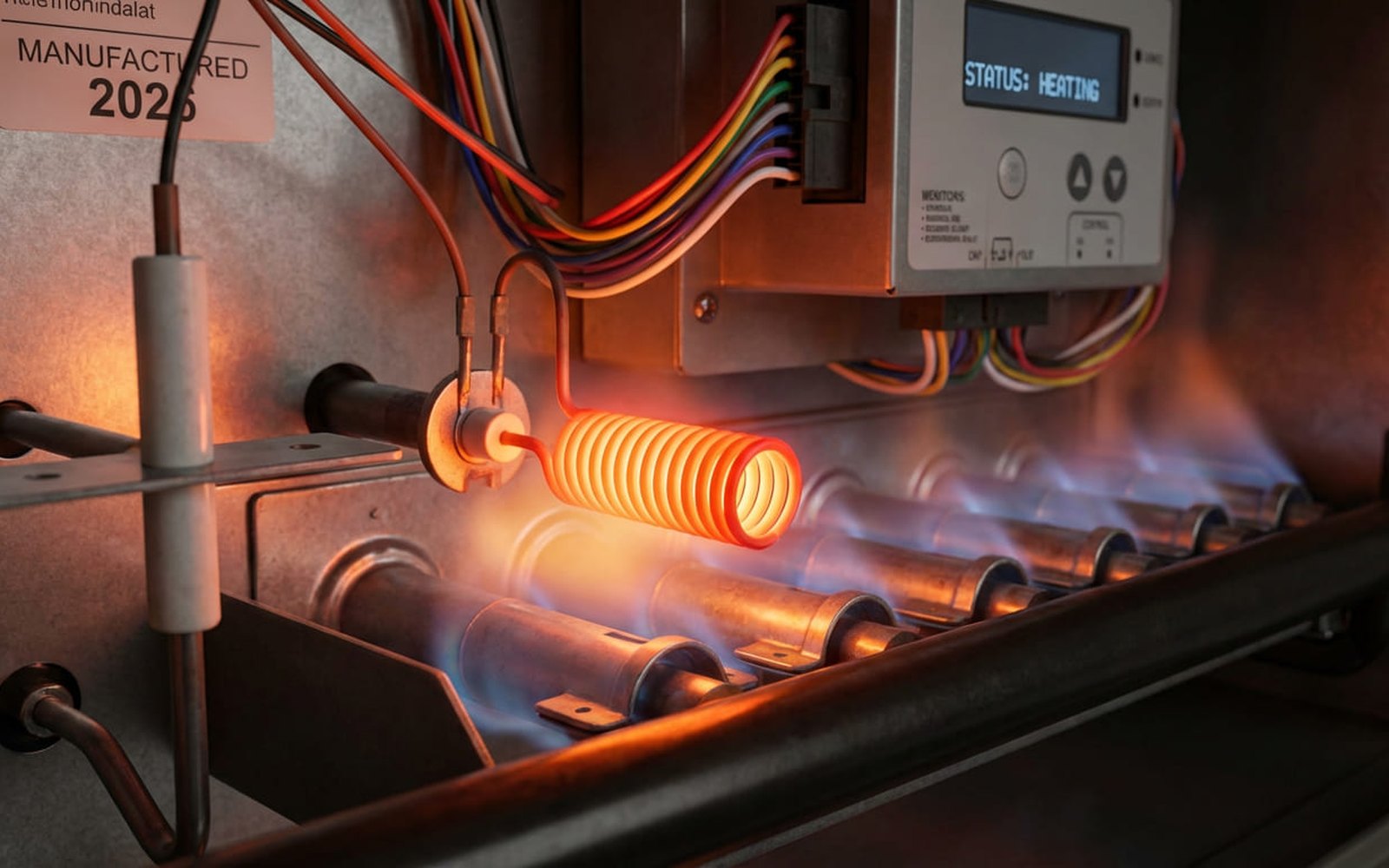 Furnace burner flame and control board during an ignition error check