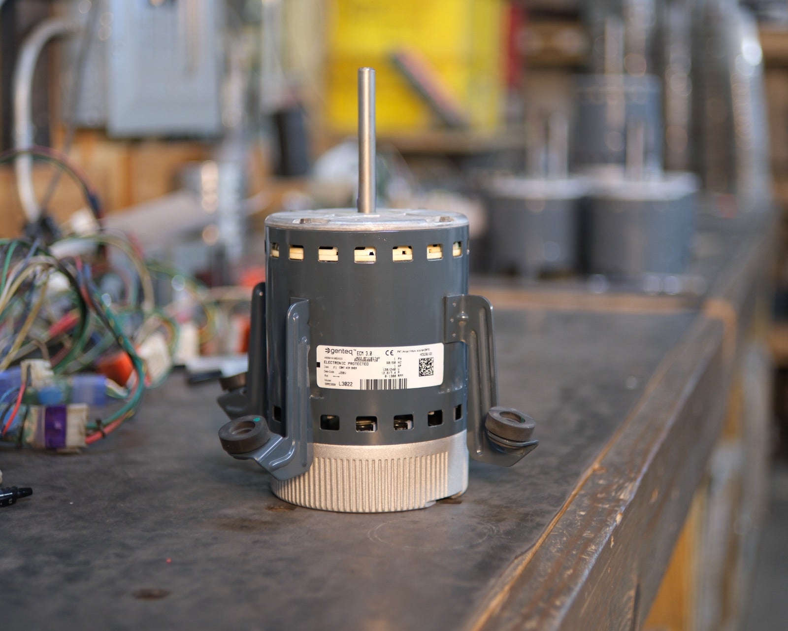 Remanufactured Genteq ECM blower motor at the United HVAC Motors shop in Tampa, Florida