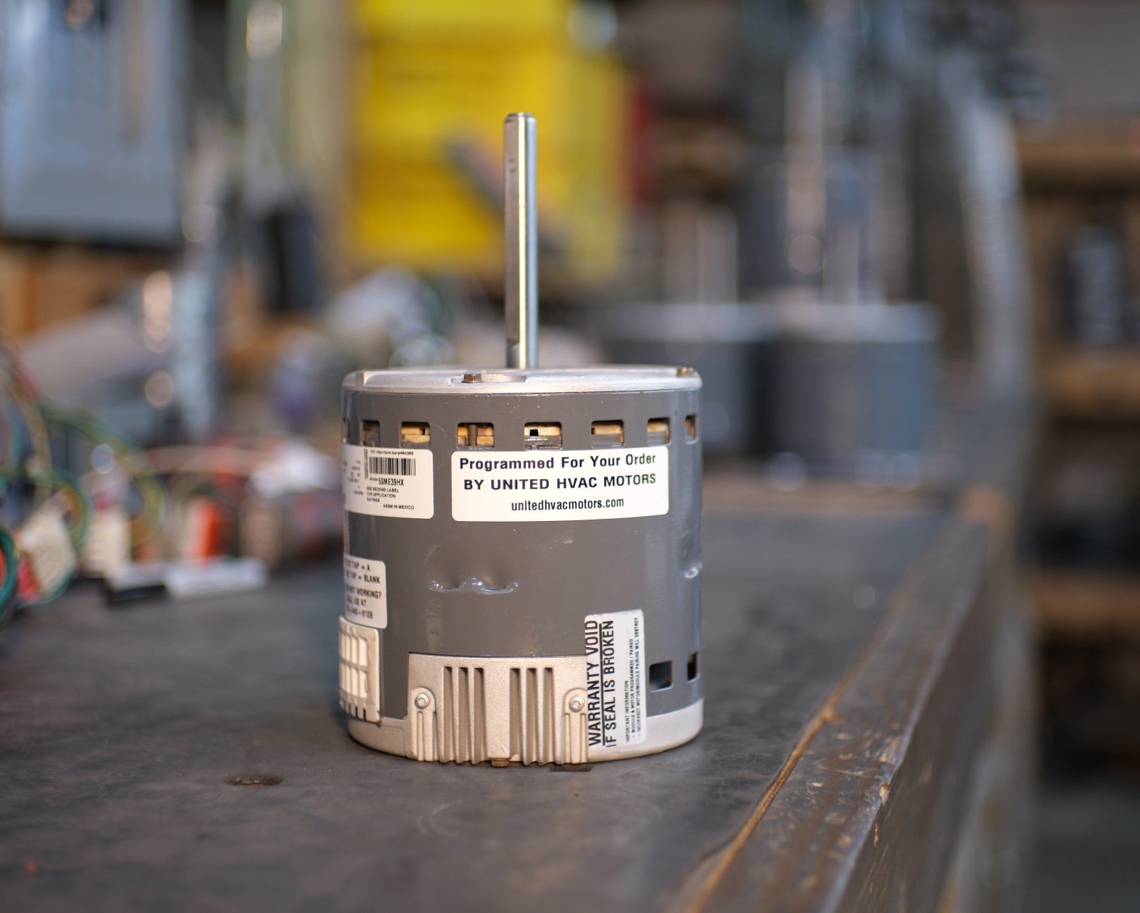 Remanufactured Genteq ECM blower motor at the United HVAC Motors shop in Tampa, Florida