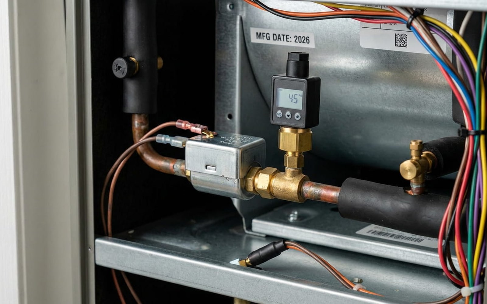 HVAC refrigerant line and low pressure switch inside an air handler