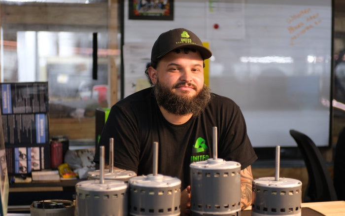 Remanufactured Genteq ECM blower motors at the United HVAC Motors shop in Tampa, Florida