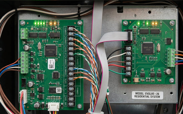 HVAC furnace control board showing a communication error code