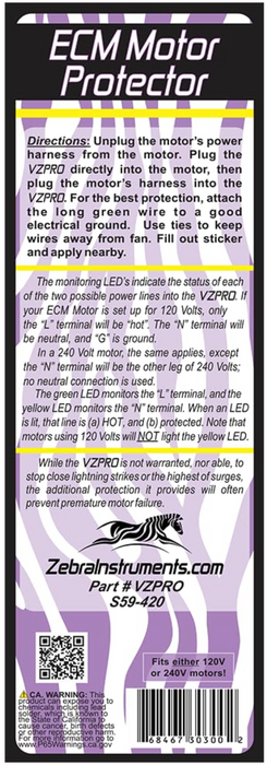 Zebra Instruments 2.3, 3.0, EON - Protector Monitored Transient VZPRO / Surge Protector