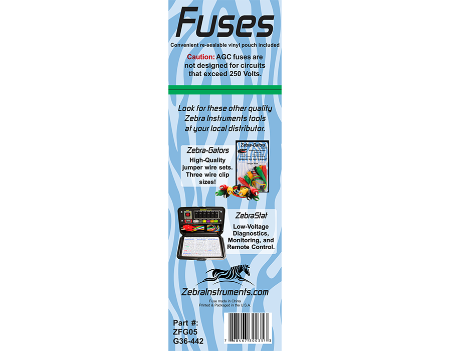 ZFG05 - Fuses - 25 Pack - Standard Size Glass, Fast-Acting, 5 Amp